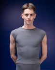 Male dancer wearing male dancewear grey tee