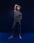 Male dancer wearing male dancewear steel grey tights